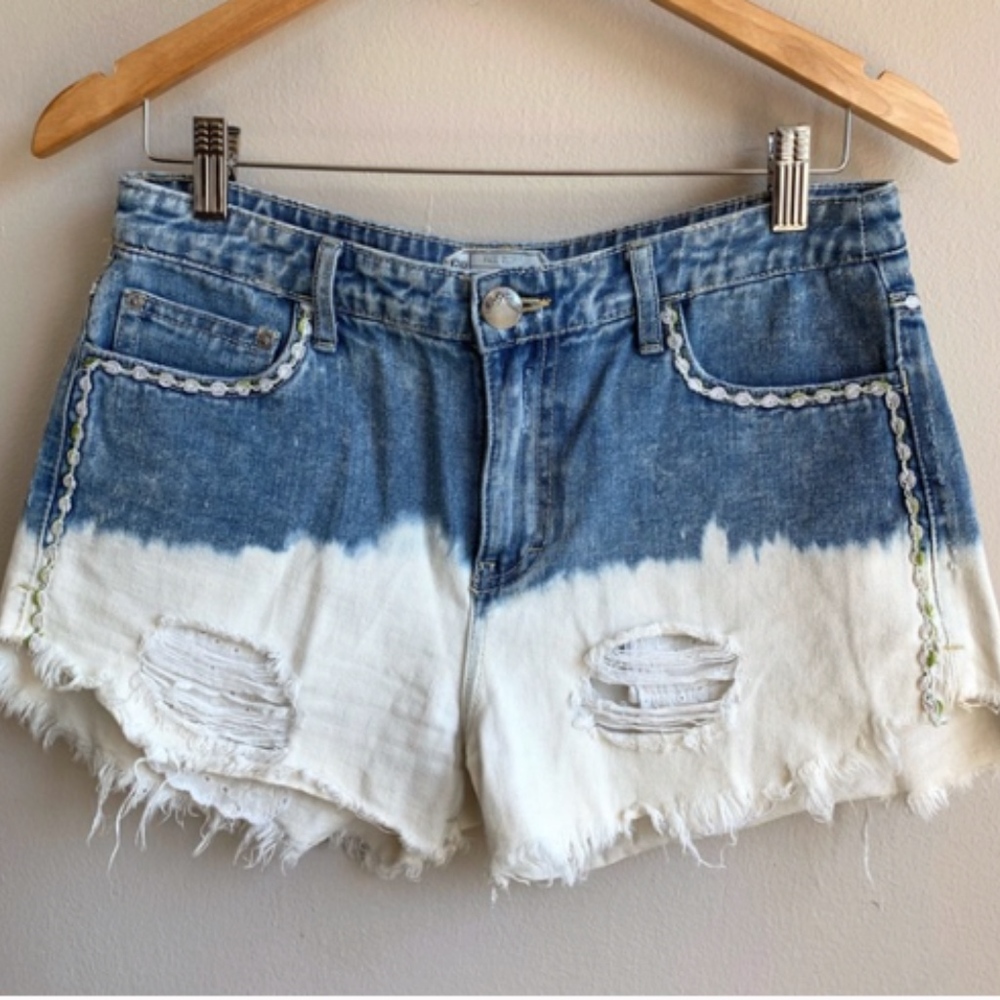 Free People Ombre Denim Distressed Shorts